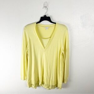 J. JILL Yellow Layered Long Sleeves V-Neck Lightweight Knot Sweater Size Large